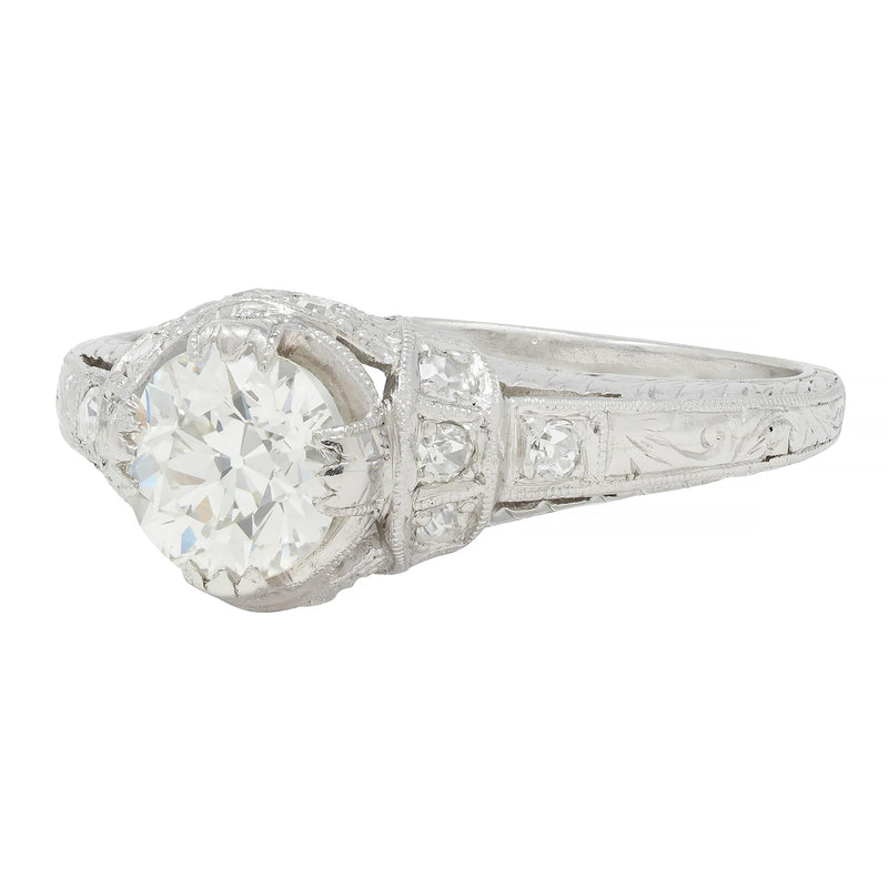 Art Deco 1.05 CTW Old European Cut Diamond Platinum Engagement Ring
