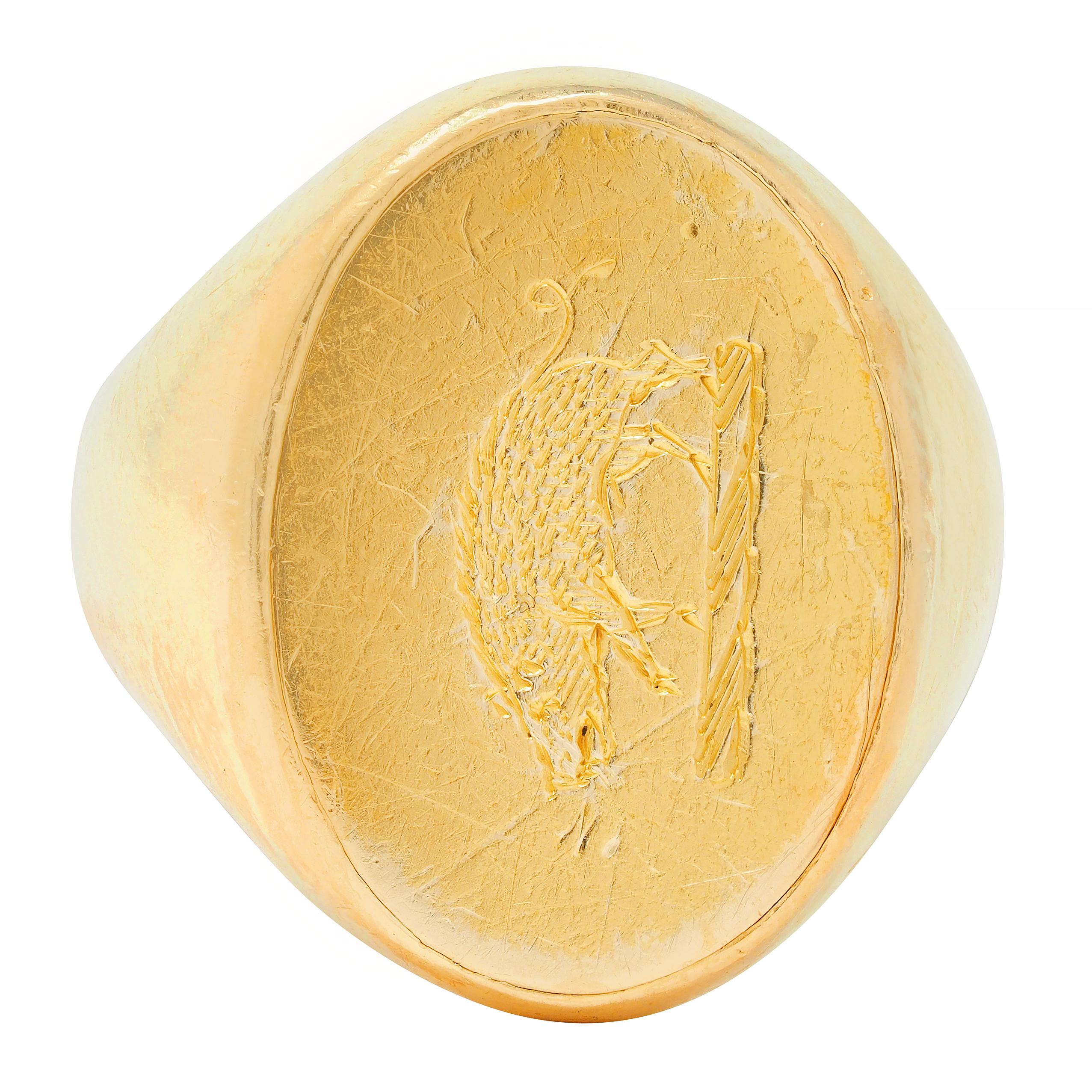 Victorian 18 Karat Yellow Gold Antique Boar Signet Ring