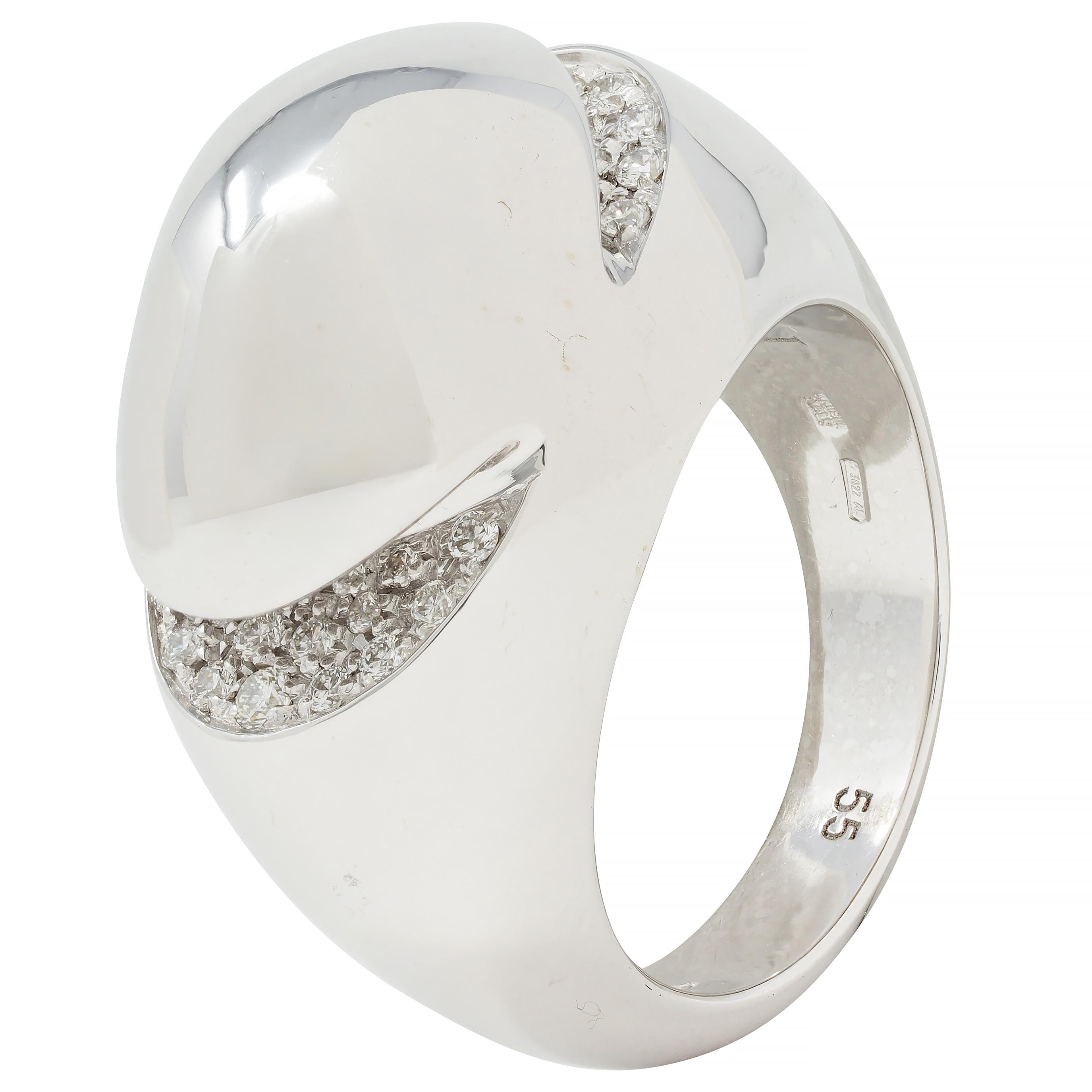 Bulgari Diamond 18 Karat White Gold Dome Modernist Vintage Ring