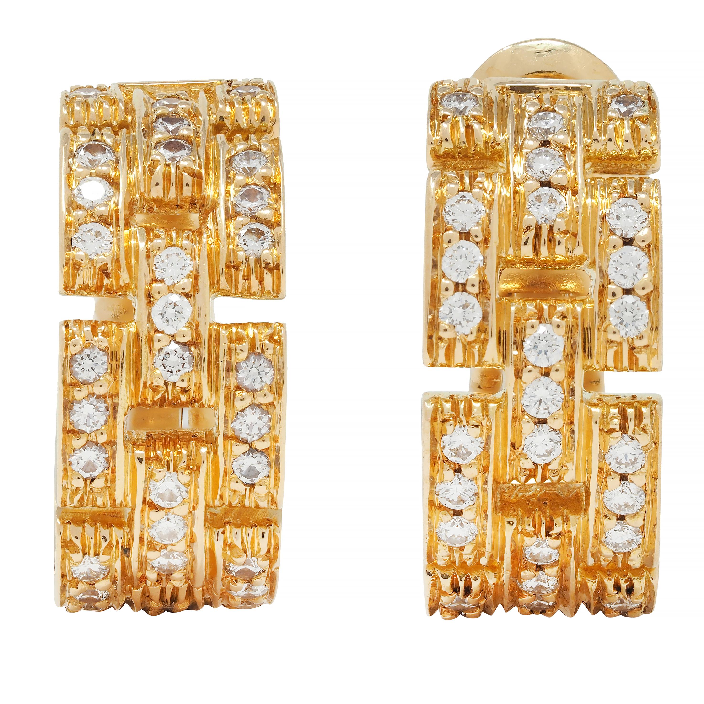 Cartier France 1.80 CTW Diamond 18 Karat Gold Maillon Panthere J Hoop Earrings