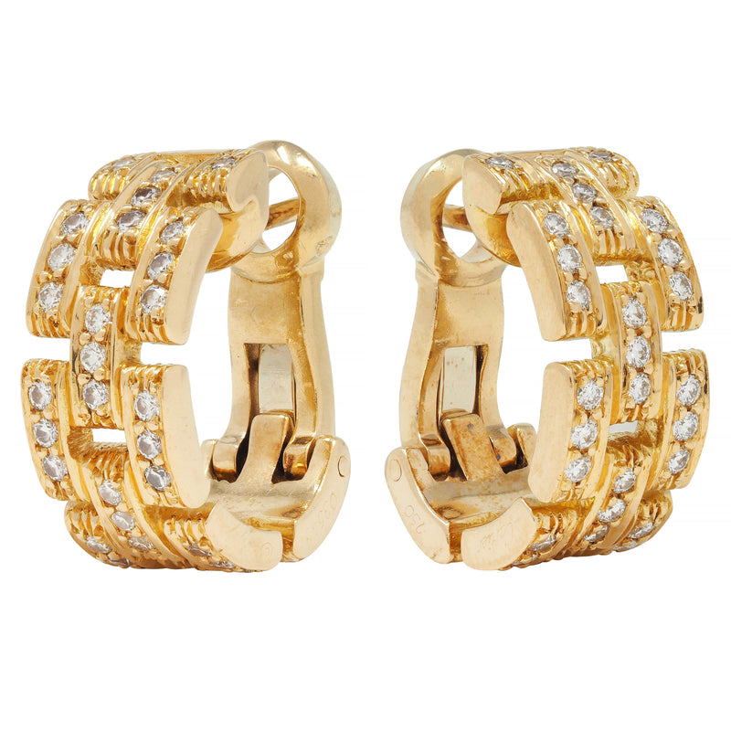 Cartier France 1.80 CTW Diamond 18 Karat Gold Maillon Panthere J Hoop Earrings