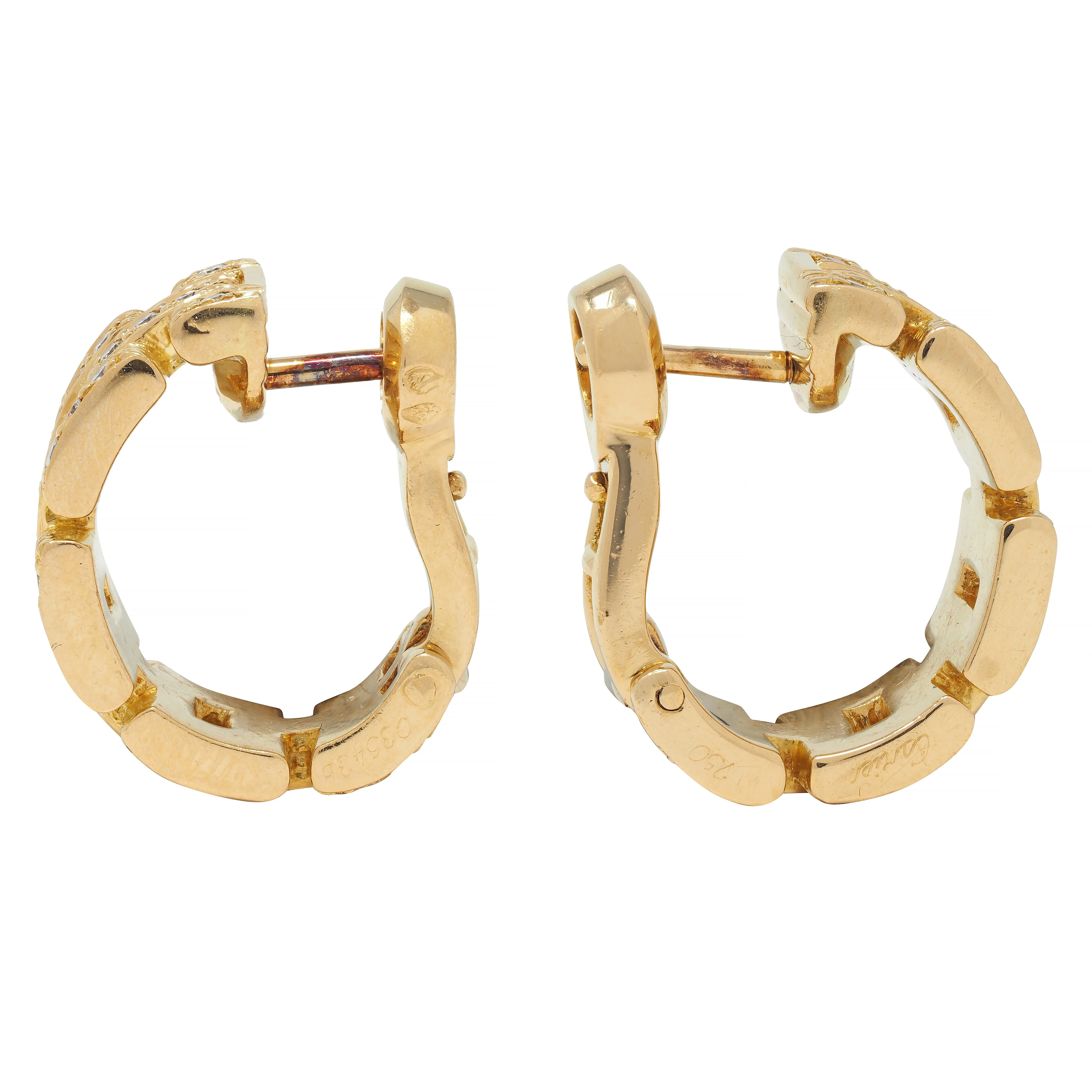 Cartier France 1.80 CTW Diamond 18 Karat Gold Maillon Panthere J Hoop Earrings
