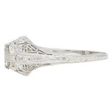Art Deco .81 CTW Old European Diamond Platinum Greek Key Vintage Engagement Ring