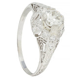 Art Deco .81 CTW Old European Diamond Platinum Greek Key Vintage Engagement Ring