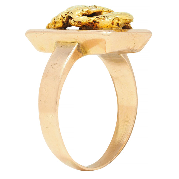 Victorian 14 Karat Rose Gold 24 Karat Gold Nugget Antique Gold Rush Ring