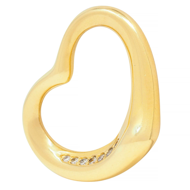 Elsa Peretti Tiffany & Co. 2000 Diamond 18 Karat Yellow Gold Open Heart Pendant