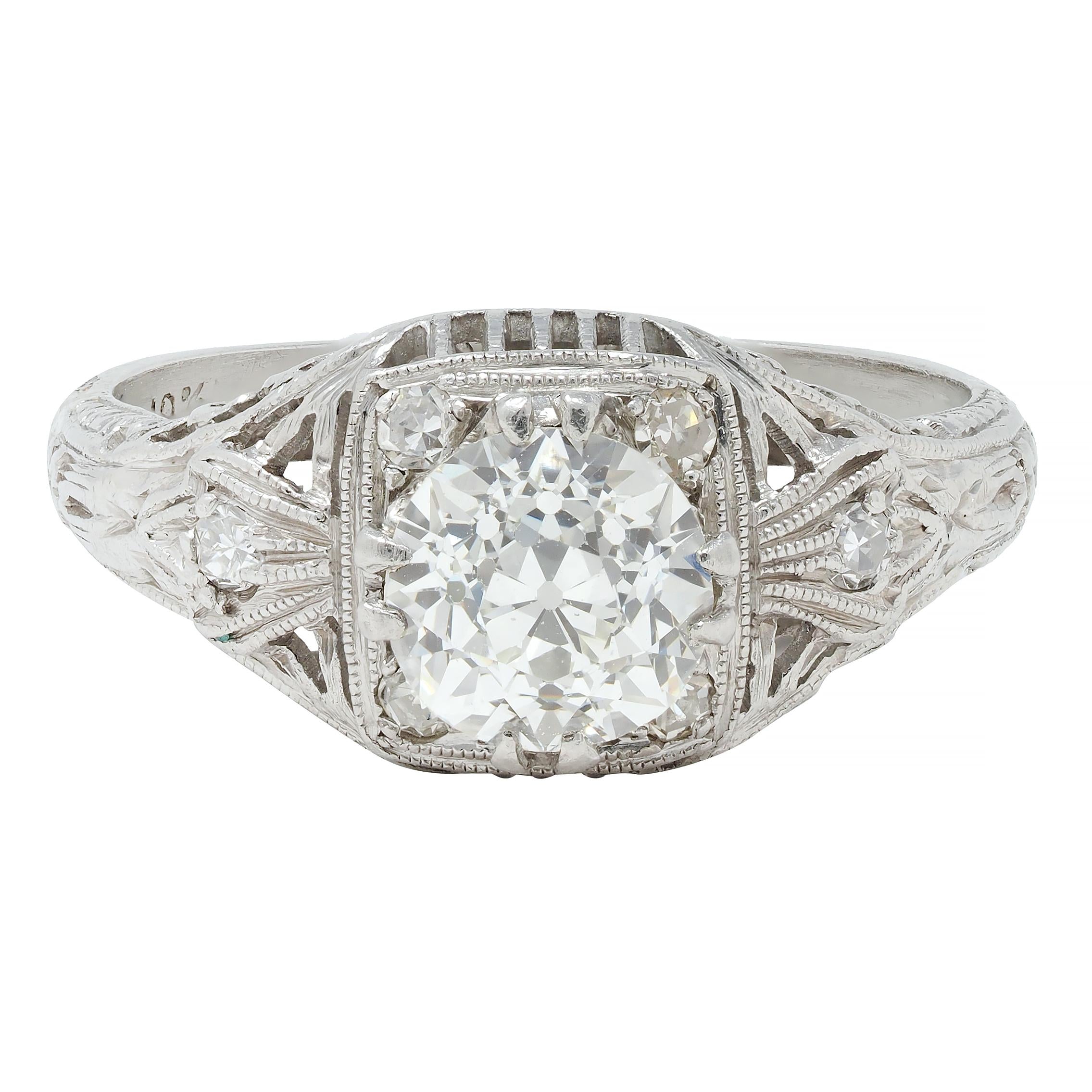 Art Deco 1.00 CTW Old European Diamond Platinum Vintage Engagement Ring