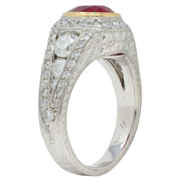 Contemporary 3.04 CTW Burma Ruby Diamond Platinum 18 Karat Gold Halo Ring GIA