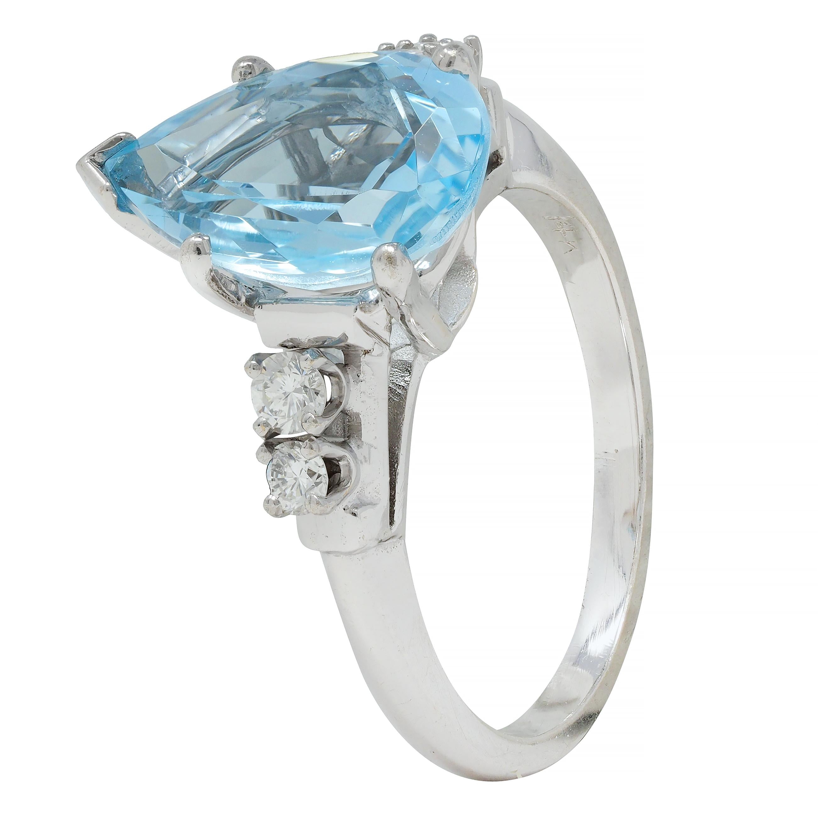 Contemporary 2.24 CTW Pear Cut Aquamarine Diamond 14 Karat White Gold Ring