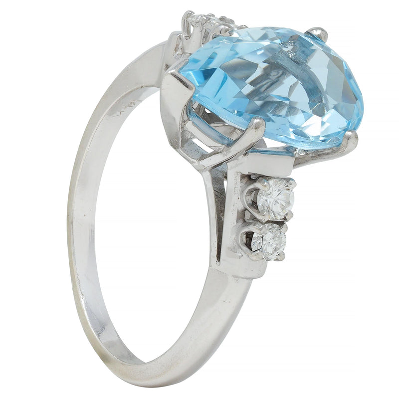 Contemporary 2.24 CTW Pear Cut Aquamarine Diamond 14 Karat White Gold Ring