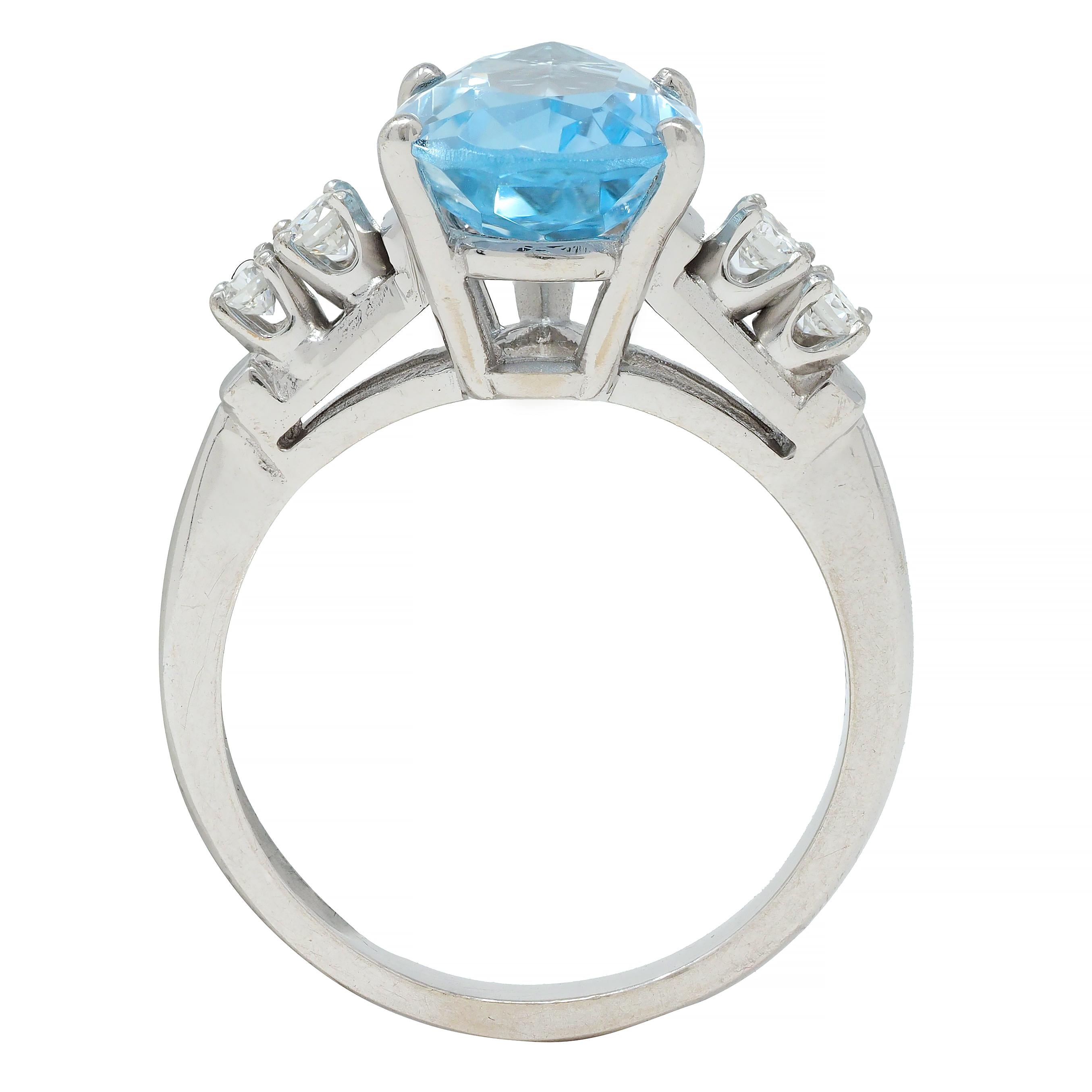 Contemporary 2.24 CTW Pear Cut Aquamarine Diamond 14 Karat White Gold Ring