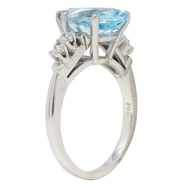 Contemporary 2.24 CTW Pear Cut Aquamarine Diamond 14 Karat White Gold Ring