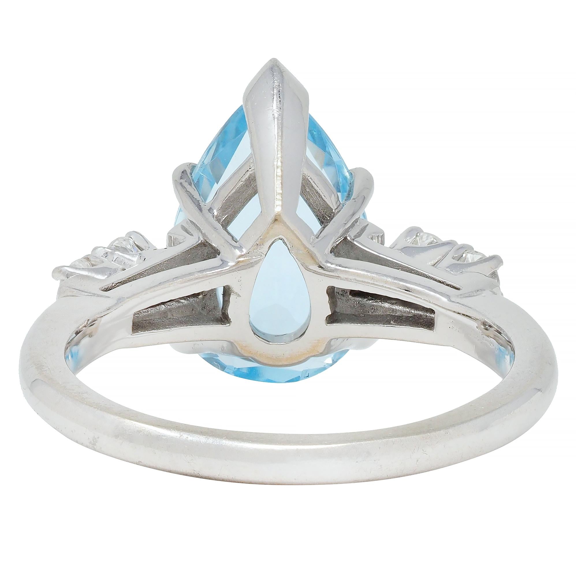 Contemporary 2.24 CTW Pear Cut Aquamarine Diamond 14 Karat White Gold Ring