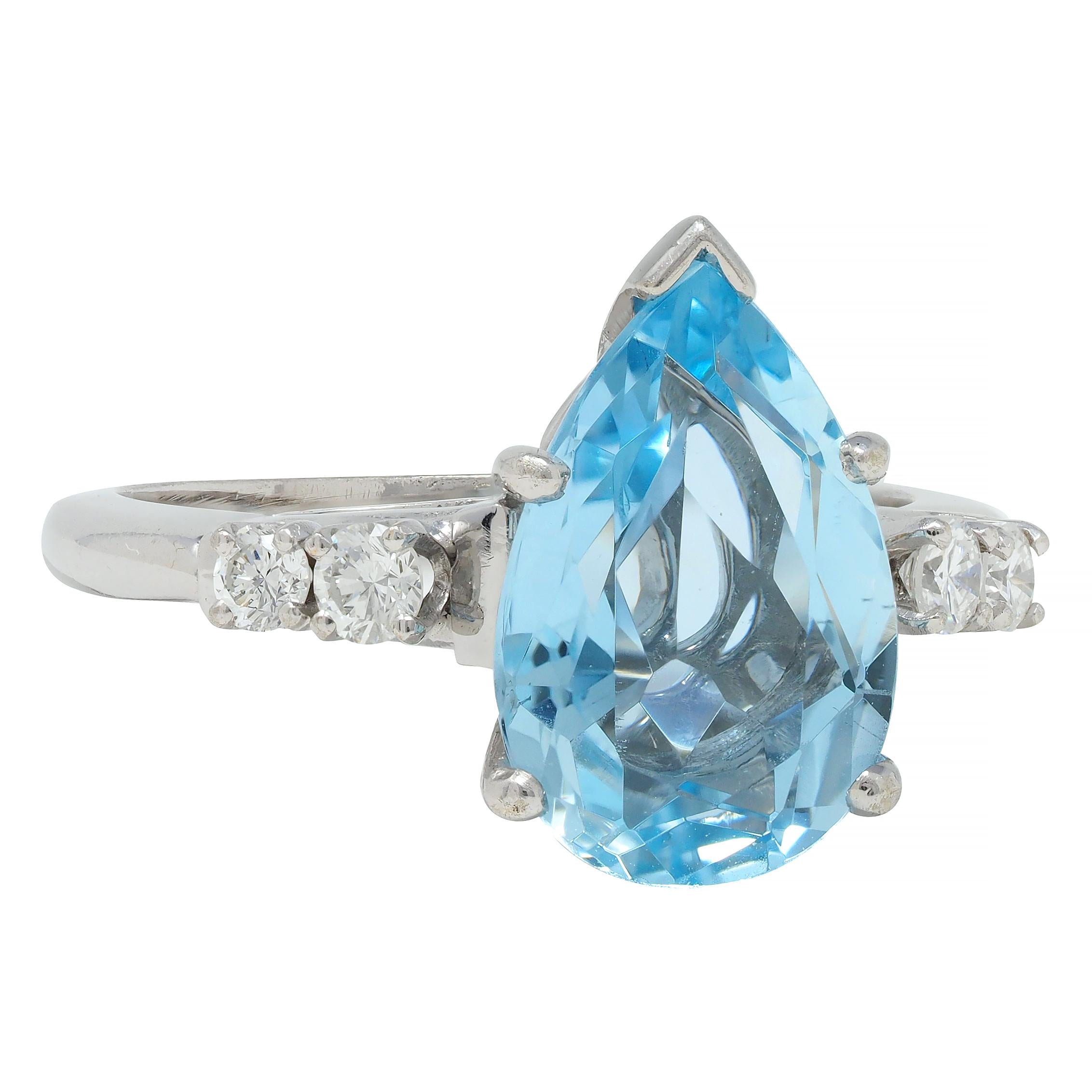Contemporary 2.24 CTW Pear Cut Aquamarine Diamond 14 Karat White Gold Ring