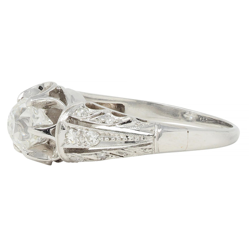 Edwardian 1.16 CTW Old Mine Cut Diamond Platinum Buttercup Engagement Ring