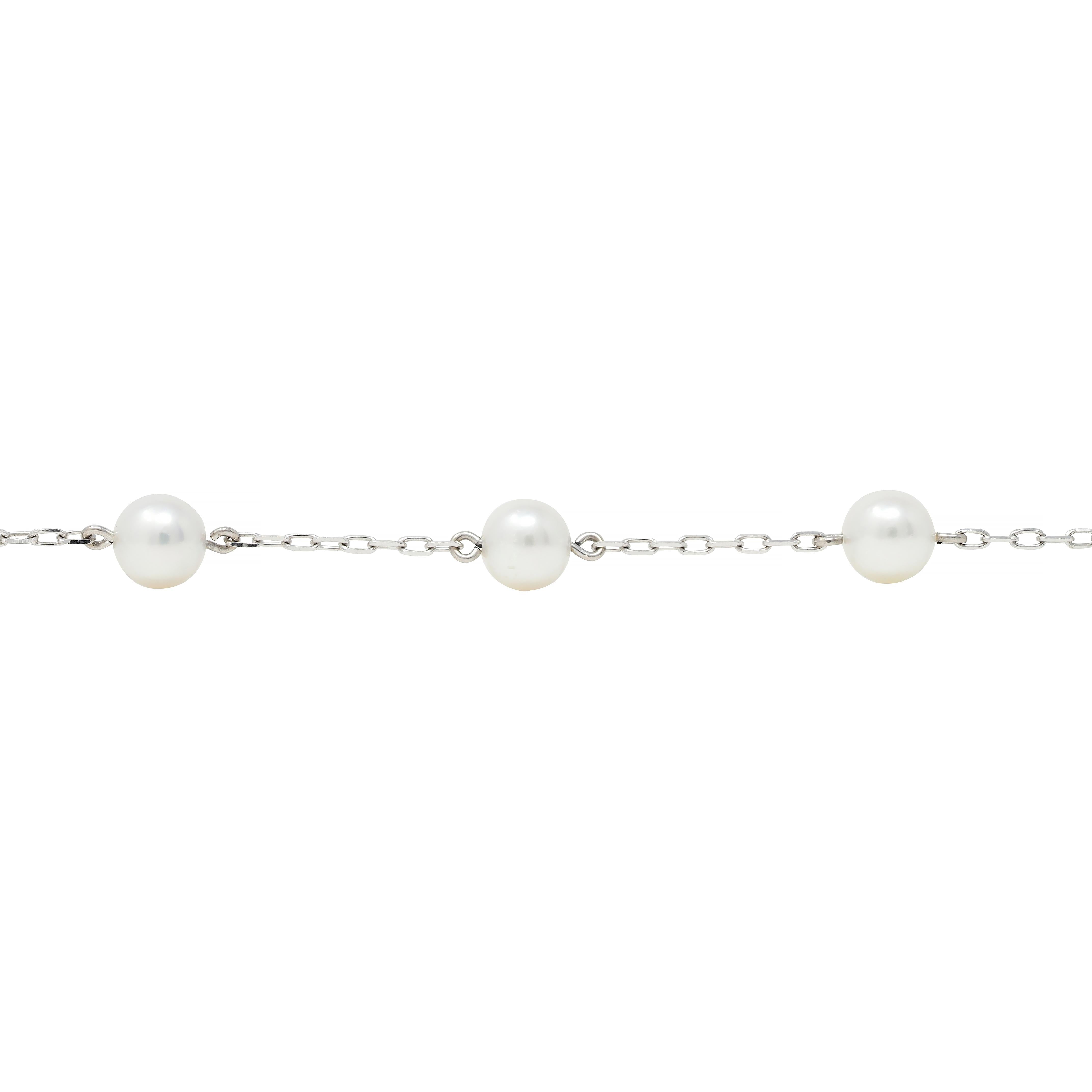 Mikimoto Cultured Pearl 18 Karat White Gold Vintage Beaded Link Bracelet