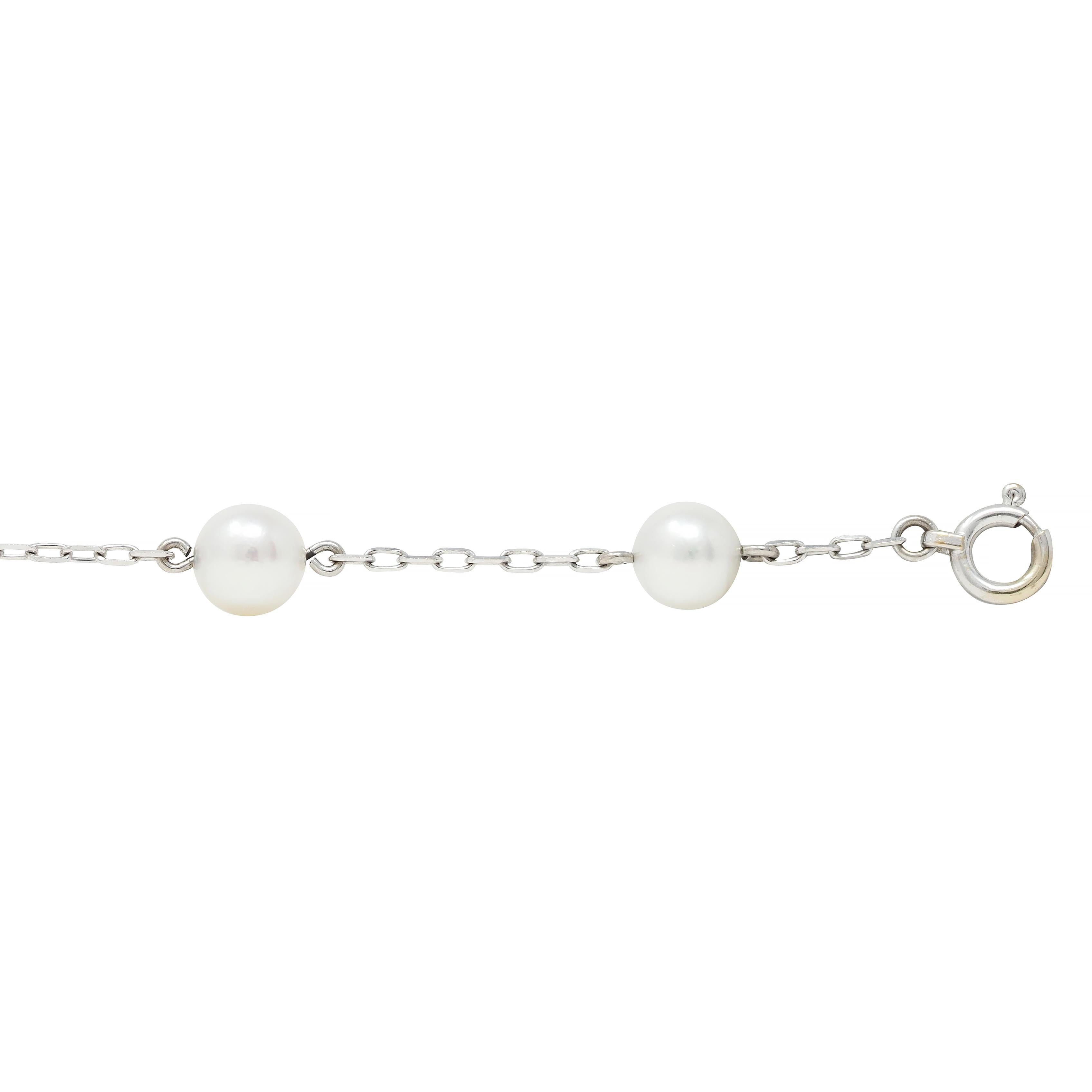 Mikimoto Cultured Pearl 18 Karat White Gold Vintage Beaded Link Bracelet