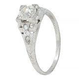 Art Deco 0.88 CTW Old European Cut Diamond Platinum Wheat Engagement Ring