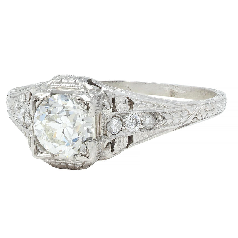 Art Deco 0.88 CTW Old European Cut Diamond Platinum Wheat Engagement Ring