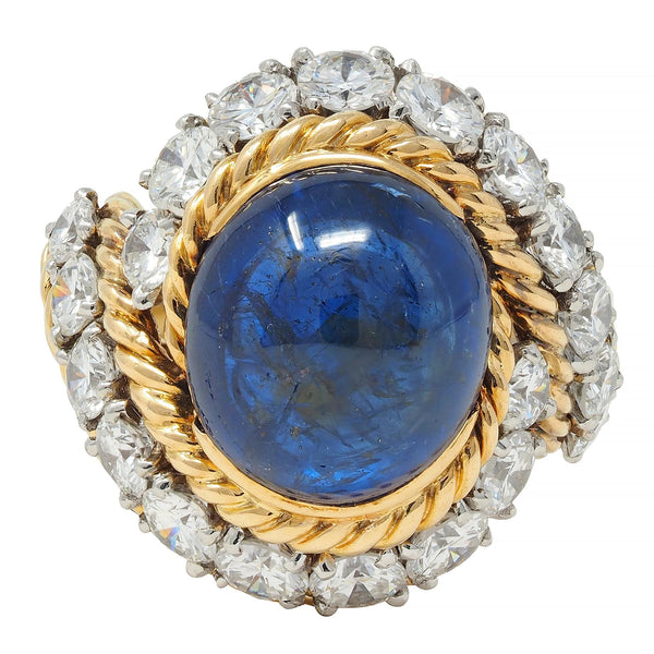 Van Cleef & Arpels French 11.40 CTW Sapphire Diamond Platinum 18 Karat Gold Ring
