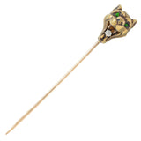 Art Nouveau Diamond Demantoid Garnet 14 Karat Yellow Gold Lion Antique Stickpin