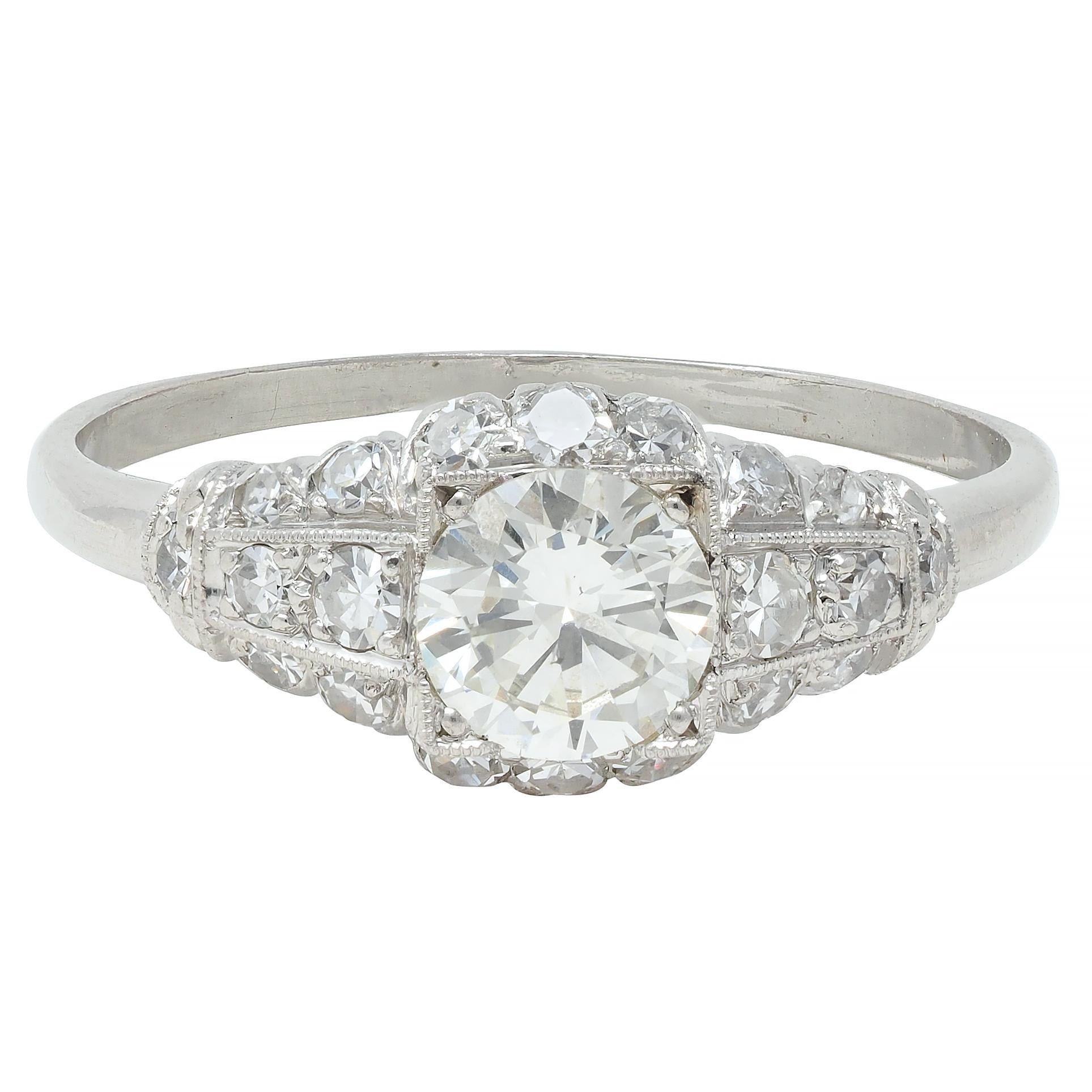 Art Deco 1.02 CTW Transitional Cut Diamond Platinum Engagement Ring