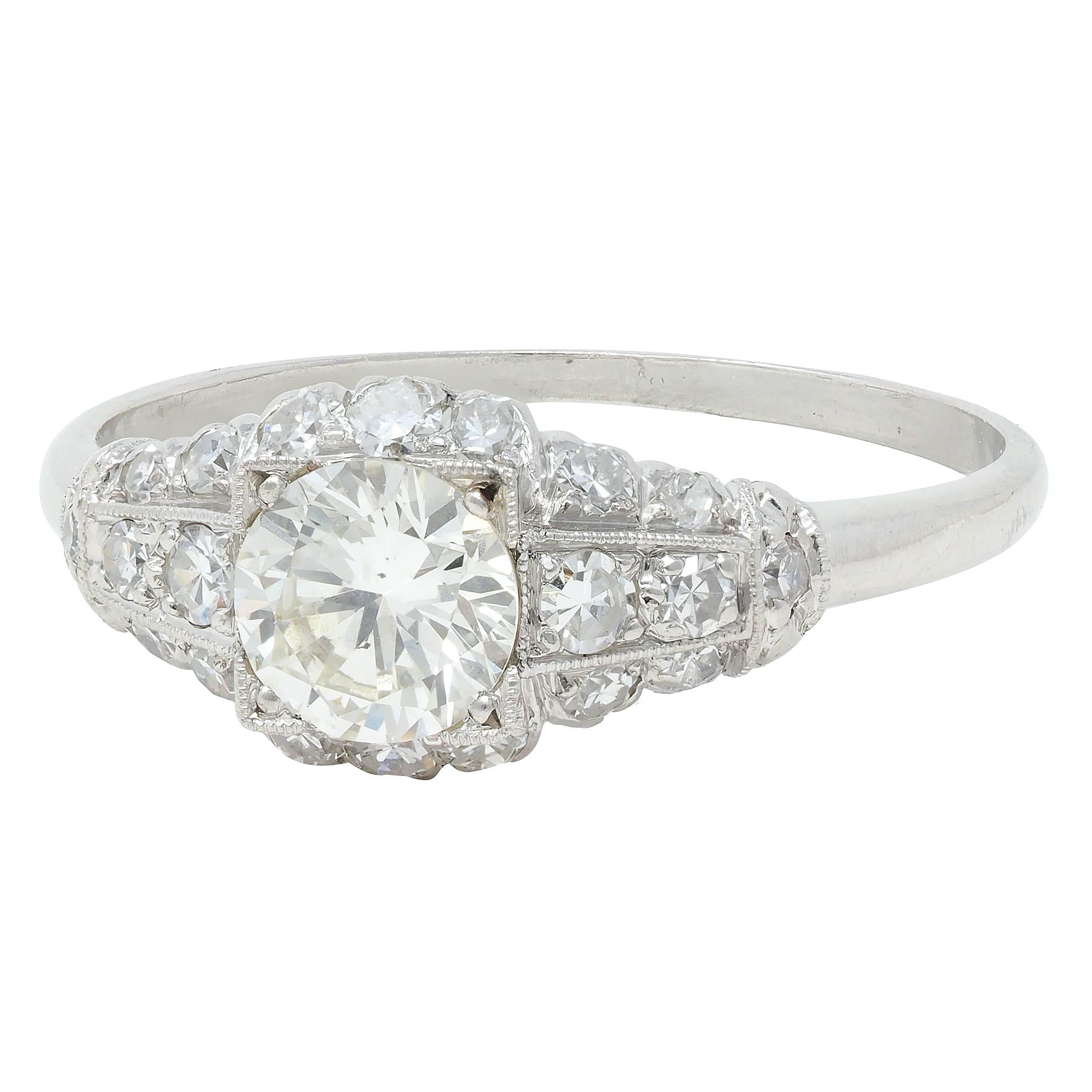 Art Deco 1.02 CTW Transitional Cut Diamond Platinum Engagement Ring