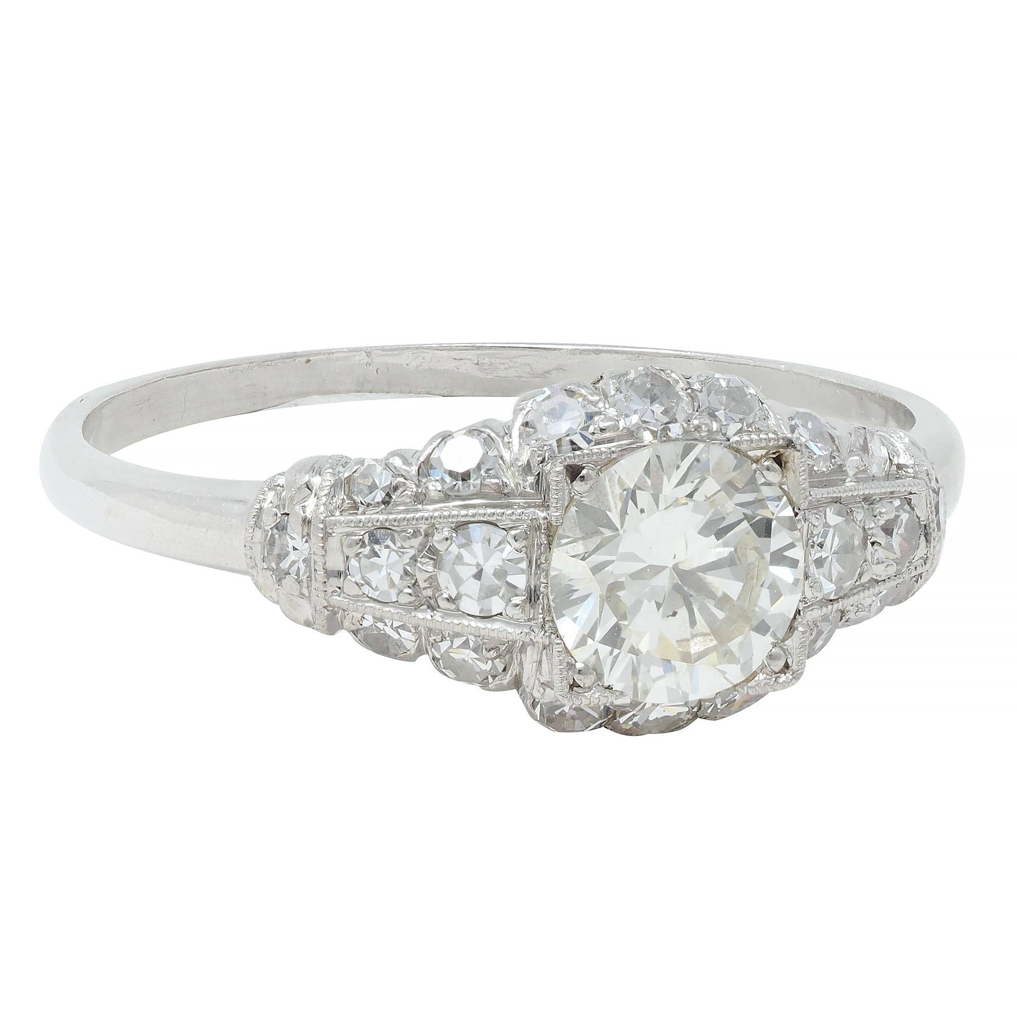 Art Deco 1.02 CTW Transitional Cut Diamond Platinum Engagement Ring