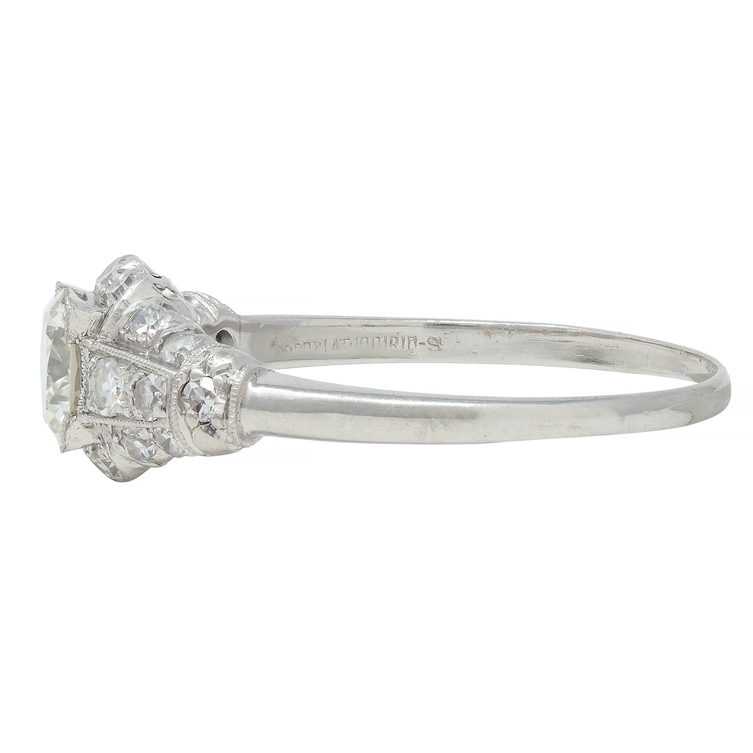 Art Deco 1.02 CTW Transitional Cut Diamond Platinum Engagement Ring