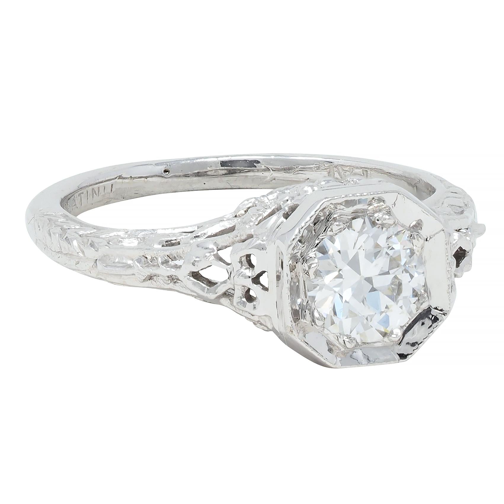 Edwardian 0.45 CTW Old European Diamond Platinum Bow Basket Engagement Ring
