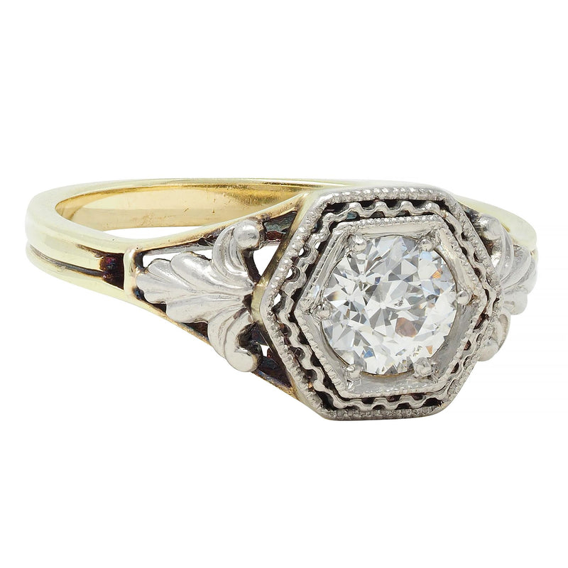 Early Art Deco 0.51 CTW Old European Diamond Platinum 14 Karat Engagement Ring