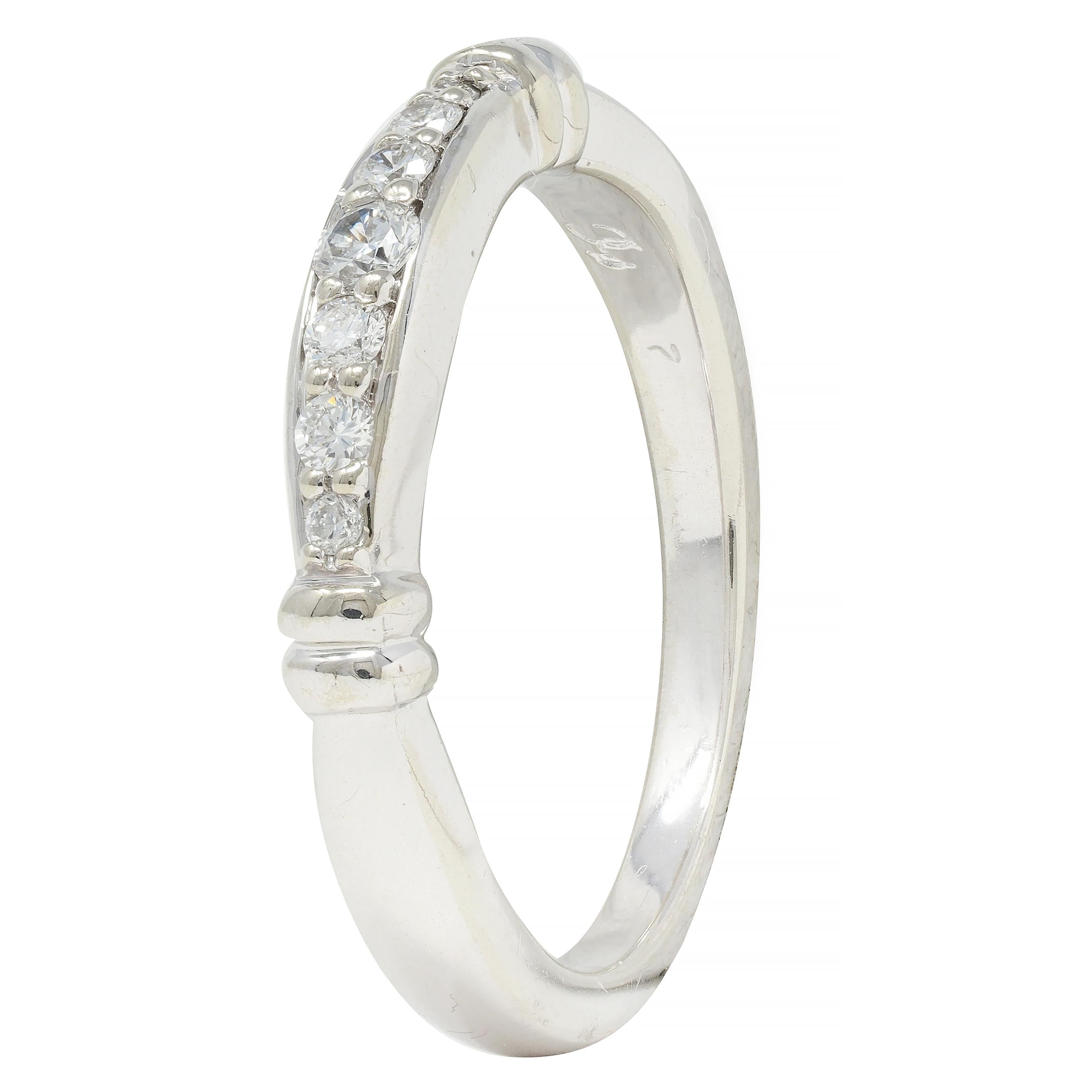1990's Diamond 14 Karat White Gold Fluted Vintage Band Ring