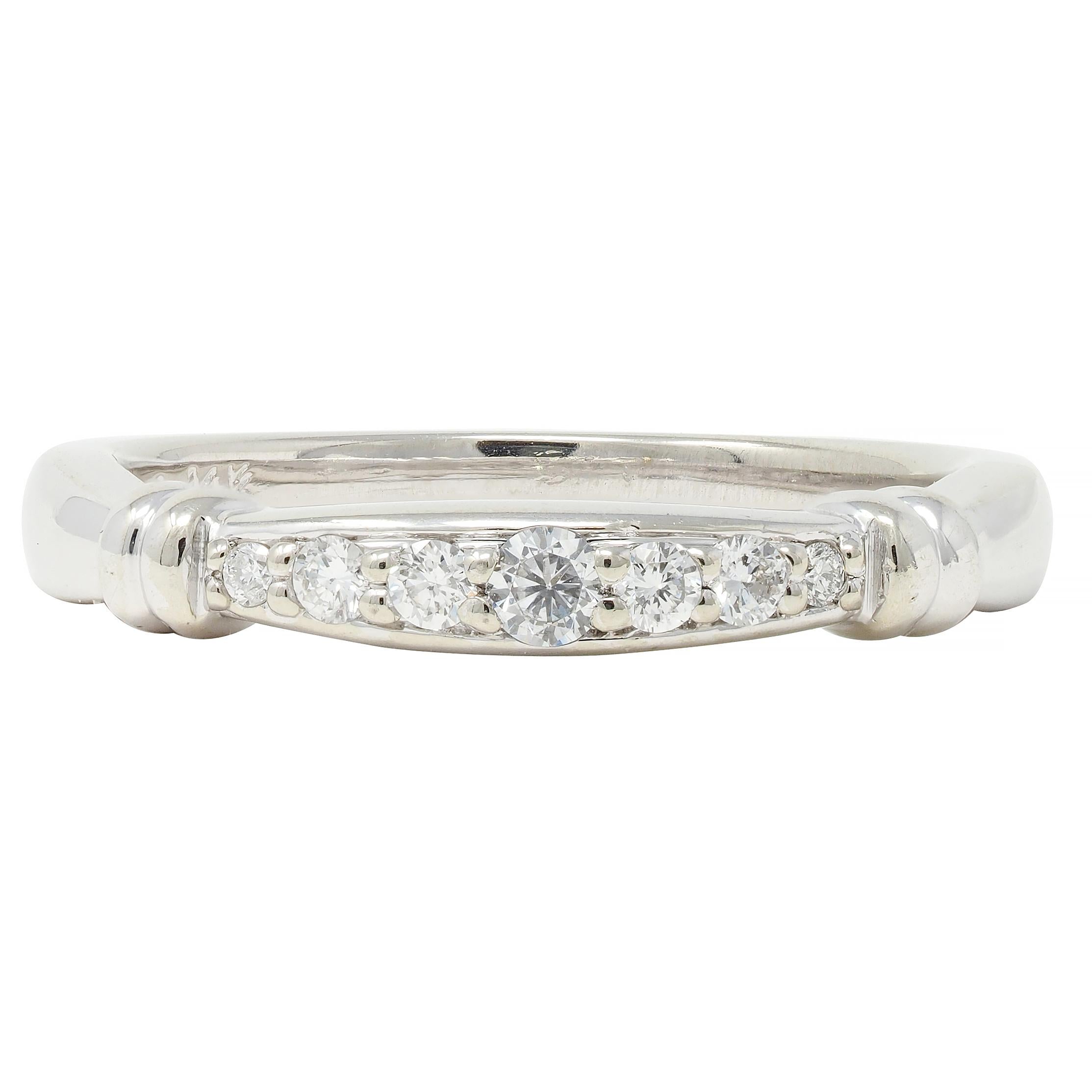 1990's Diamond 14 Karat White Gold Fluted Vintage Band Ring