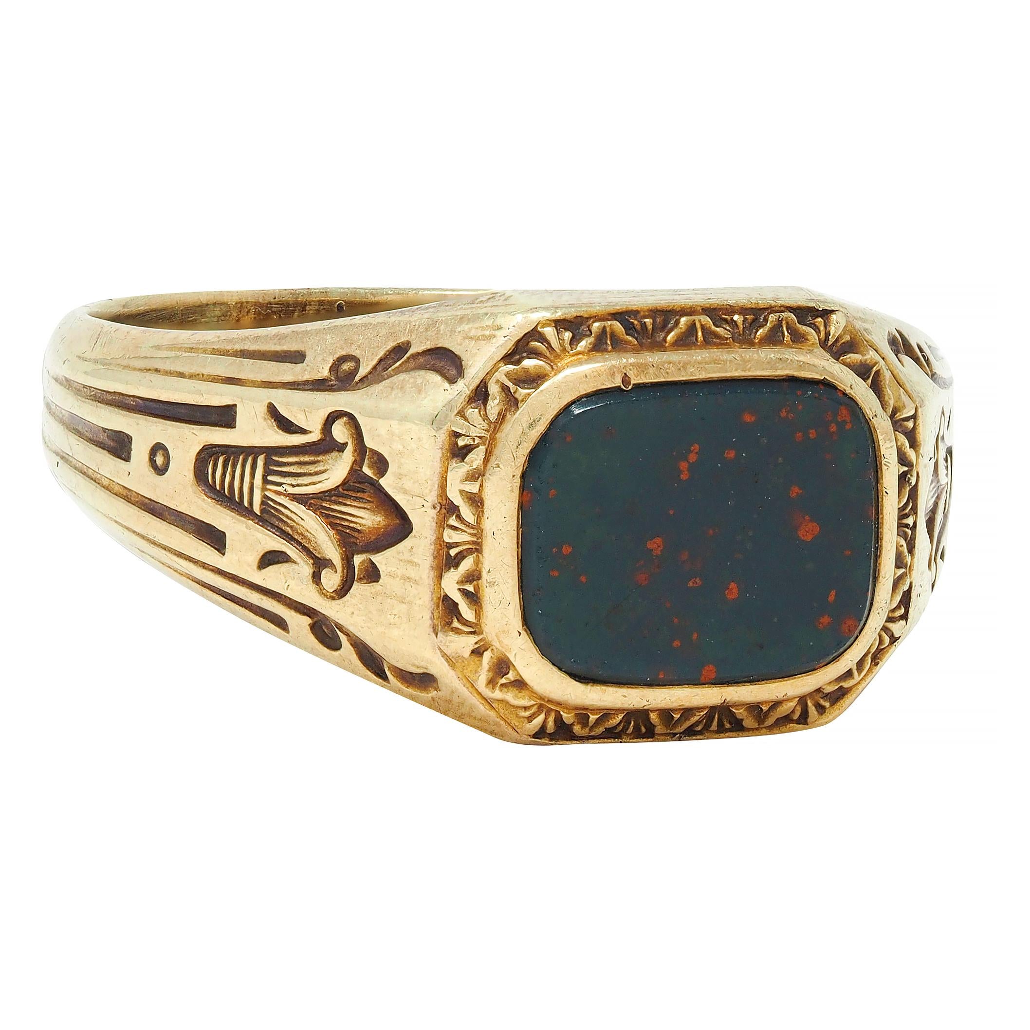 Art Deco Egyptian Revival Bloodstone 14 Karat Yellow Gold Antique Signet Ring