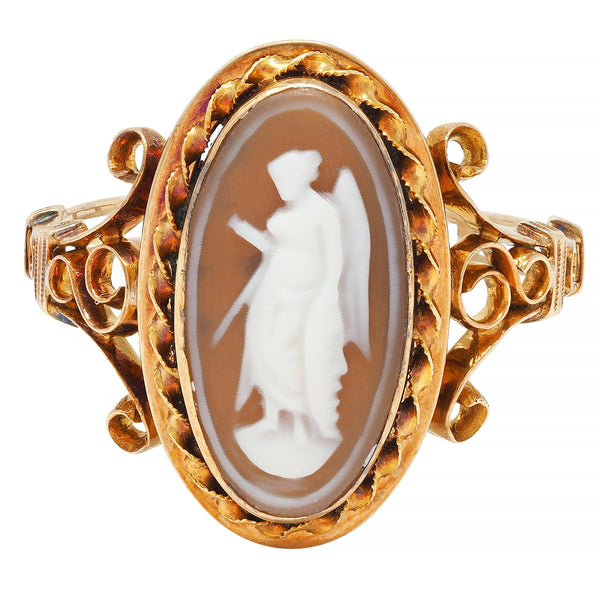 Victorian Carved Agate 14 Karat Yellow Gold Nike Cameo Antique Ring