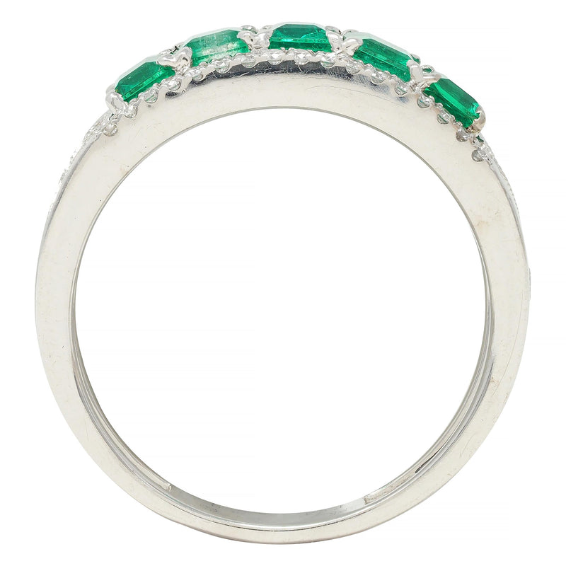 Contemporary 1.47 CTW Emerald Diamond 18 Karat White Gold Heart Band Ring
