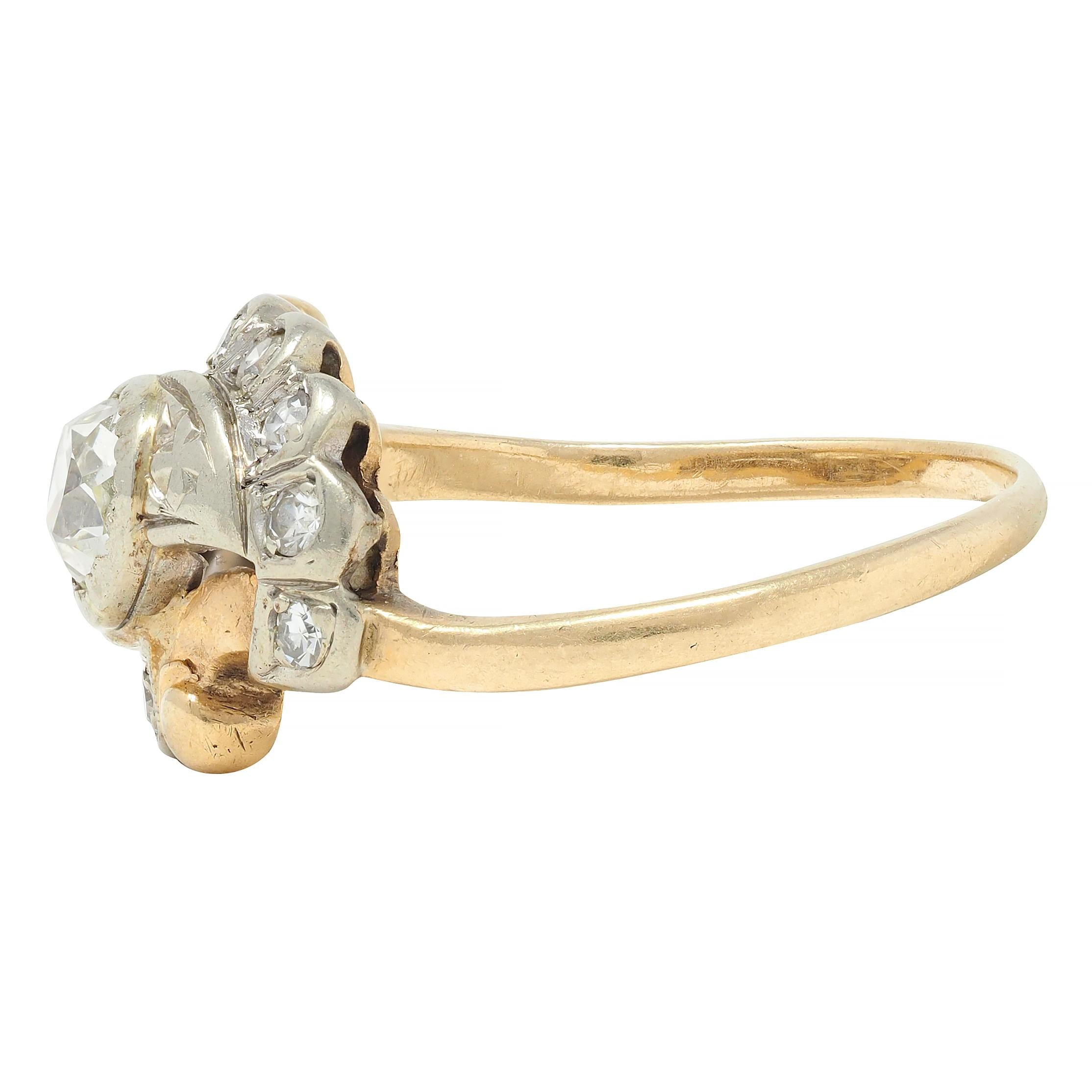 Early Art Deco 0.75 CTW Old Mine Cut Diamond 14 Karat Two-Tone Gold Bypass Ring