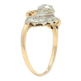 Early Art Deco 0.75 CTW Old Mine Cut Diamond 14 Karat Two-Tone Gold Bypass Ring