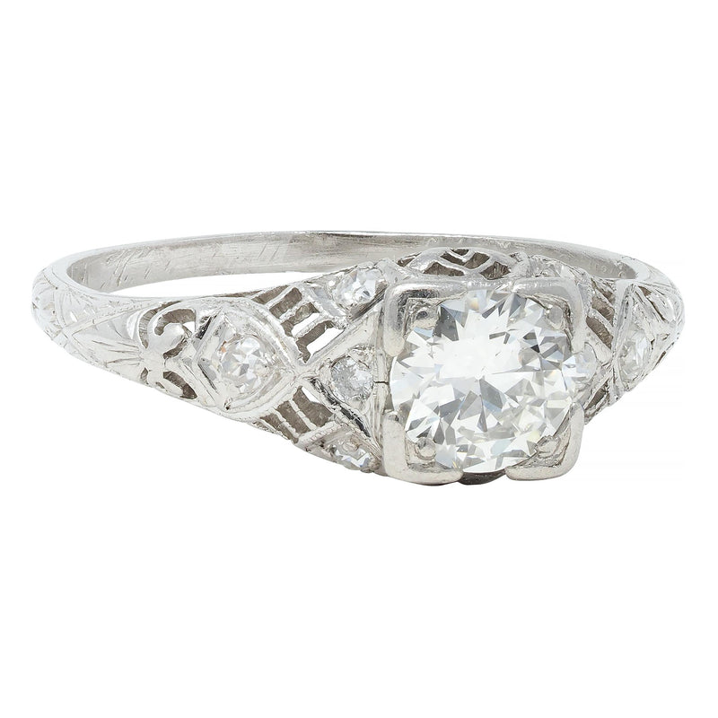 Art Deco 0.75 CTW Old European Diamond Platinum Swirl Engagement Ring