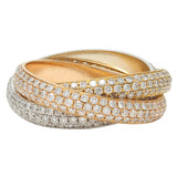 Cartier 4.50 CTW Diamond 18 Karat Tri-Colored Gold Rolling Trinity Band Ring