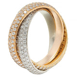 Cartier 4.50 CTW Diamond 18 Karat Tri-Colored Gold Rolling Trinity Band Ring
