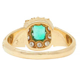 Victorian 0.65 CTW Emerald Diamond 14 Karat Yellow Gold Antique Halo Ring