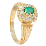 Victorian 0.65 CTW Emerald Diamond 14 Karat Yellow Gold Antique Halo Ring