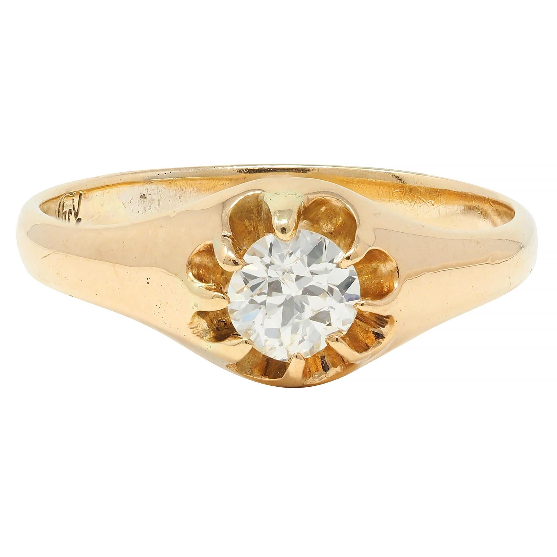 Victorian 0.35 CTW Old European Cut Diamond 14K Gold Belcher Set Engagement Ring