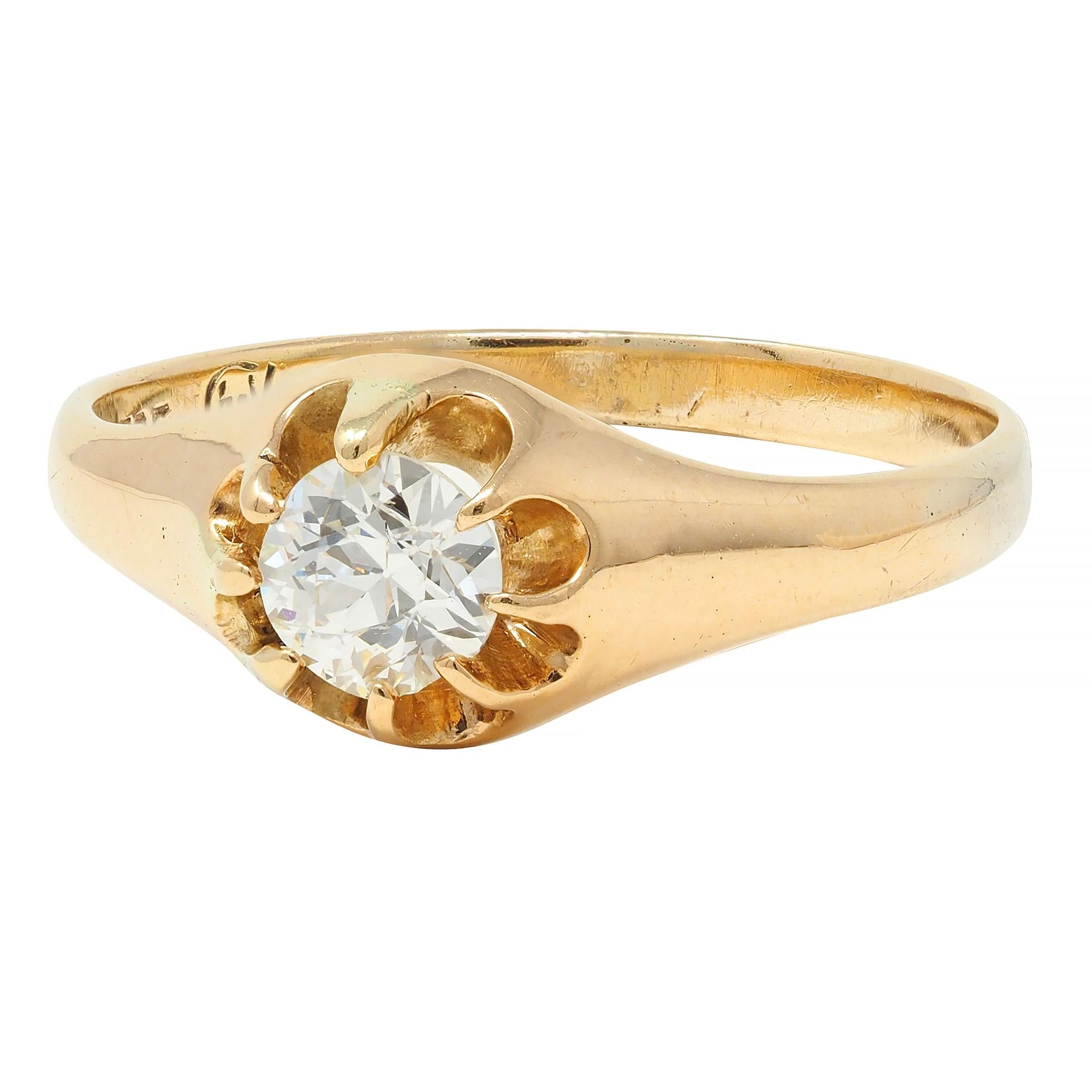 Victorian 0.35 CTW Old European Cut Diamond 14K Gold Belcher Set Engagement Ring