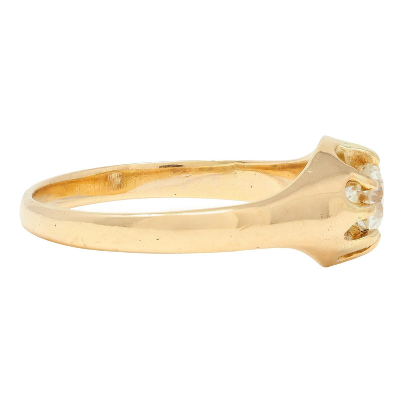 Victorian 0.35 CTW Old European Cut Diamond 14K Gold Belcher Set Engagement Ring