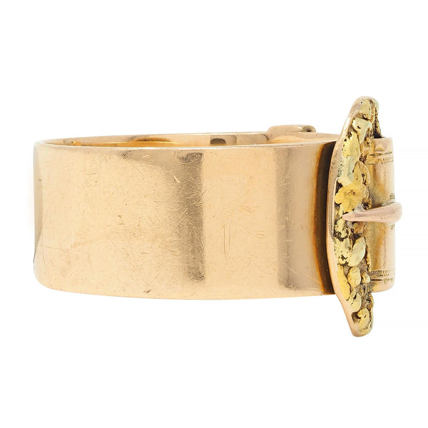 Antique 14 Karat Two-Tone Gold Nugget Buckle Belt Band Ring