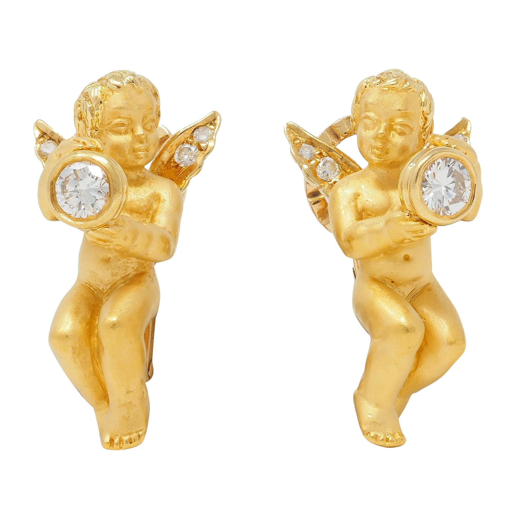 Carrera Y Carrera Diamond 18 Karat Yellow Gold Cherub Angel Earrings