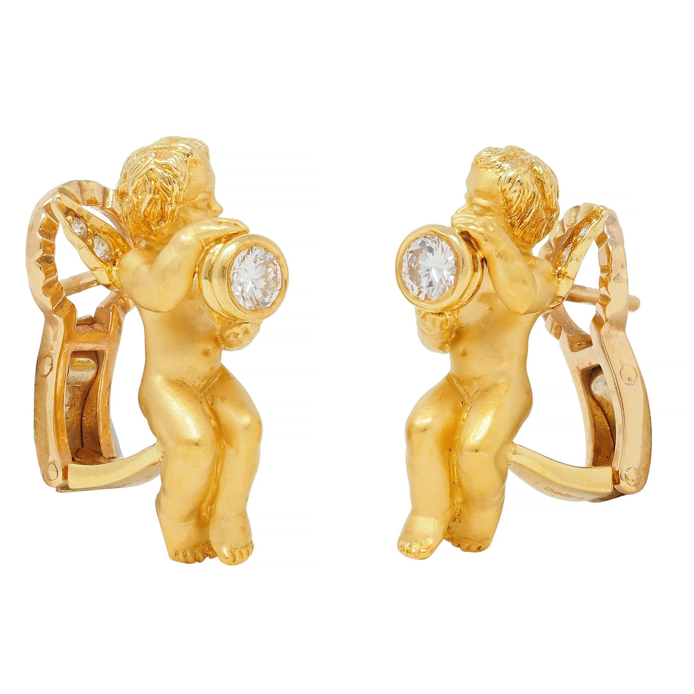 Carrera Y Carrera Diamond 18 Karat Yellow Gold Cherub Angel Earrings