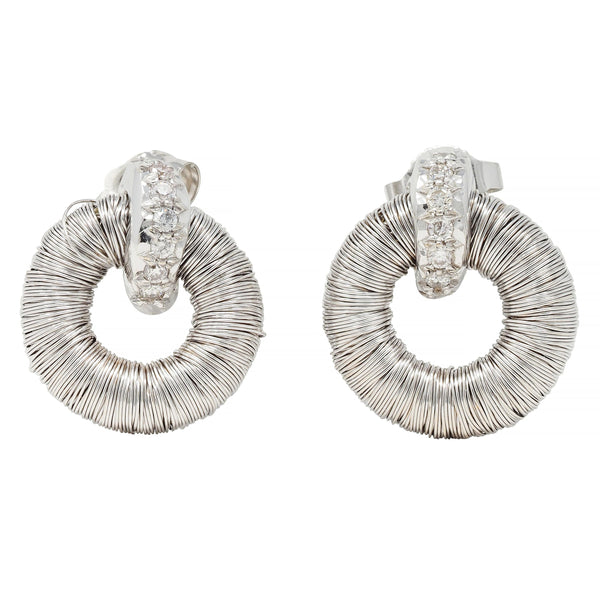 Roberto Coin Diamond 18 Karat White Gold Woven Silk Petite Woven Hoop Earrings